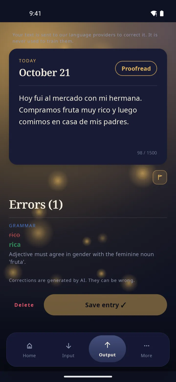 Screenshot of Glossy: A journal that comes back corrected