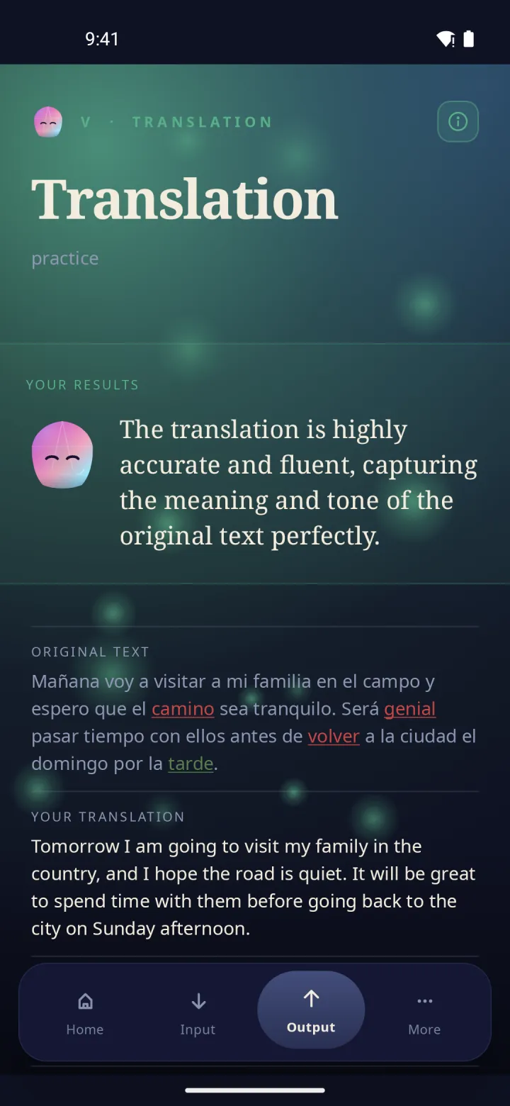 Screenshot of Glossy: Translate texts built from your words