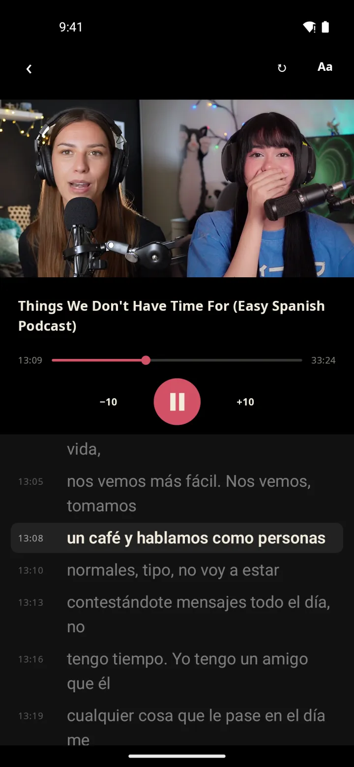 Screenshot of Glossy: Watch YouTube and listen to podcasts, word by word